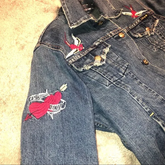 Lucky Brand Denim True Love is Forever Tattoo Jacket Medium - Picture 10 of 16